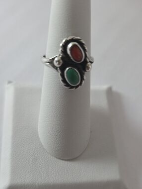 Navajo Vintage Turquoise & Coral/ Sterling Silver Native American Ring/Jewelry